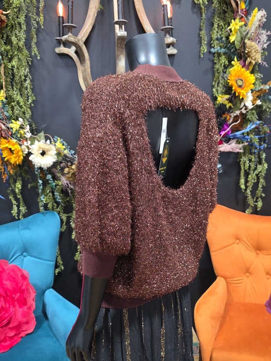 Maeve Tops - Maeve Sparkle Open-Back Sweater in Brown